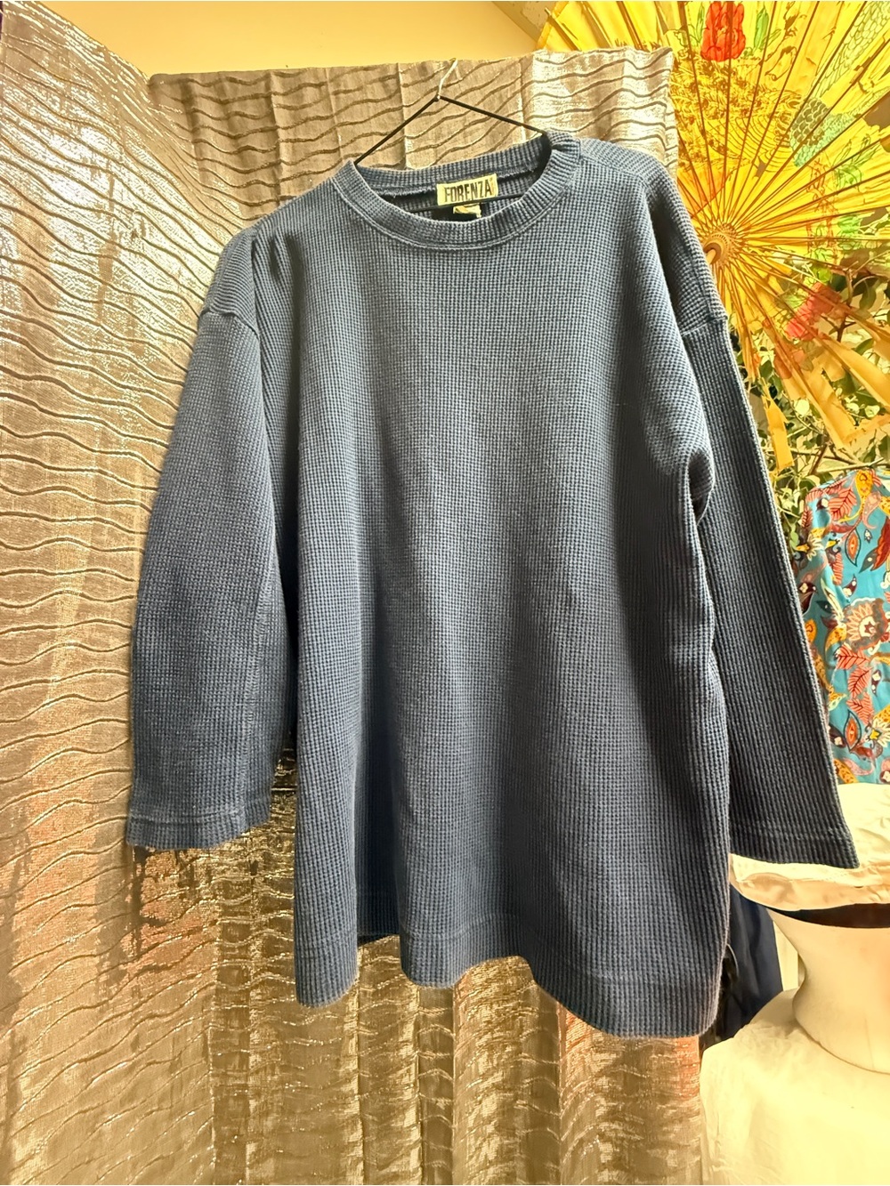 Forenza Men's Crewneck Waffle Knit Sweater - Blue